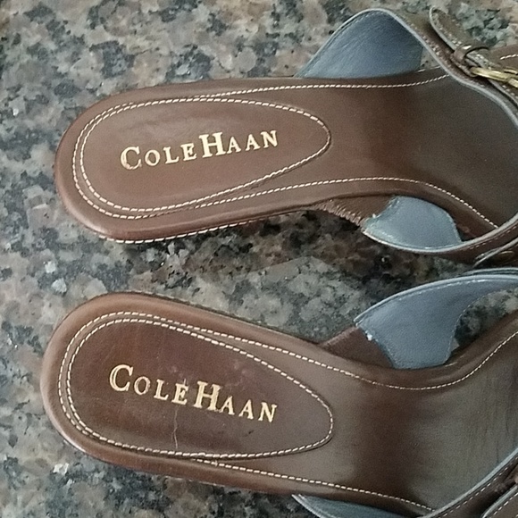 Cole Haan Brown Kitten Heel Sandles - Picture 2 of 7
